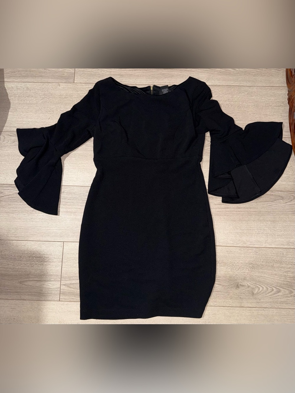 Teeze Me Black Long Sleeve Dress with Tiered Bell Sleeves